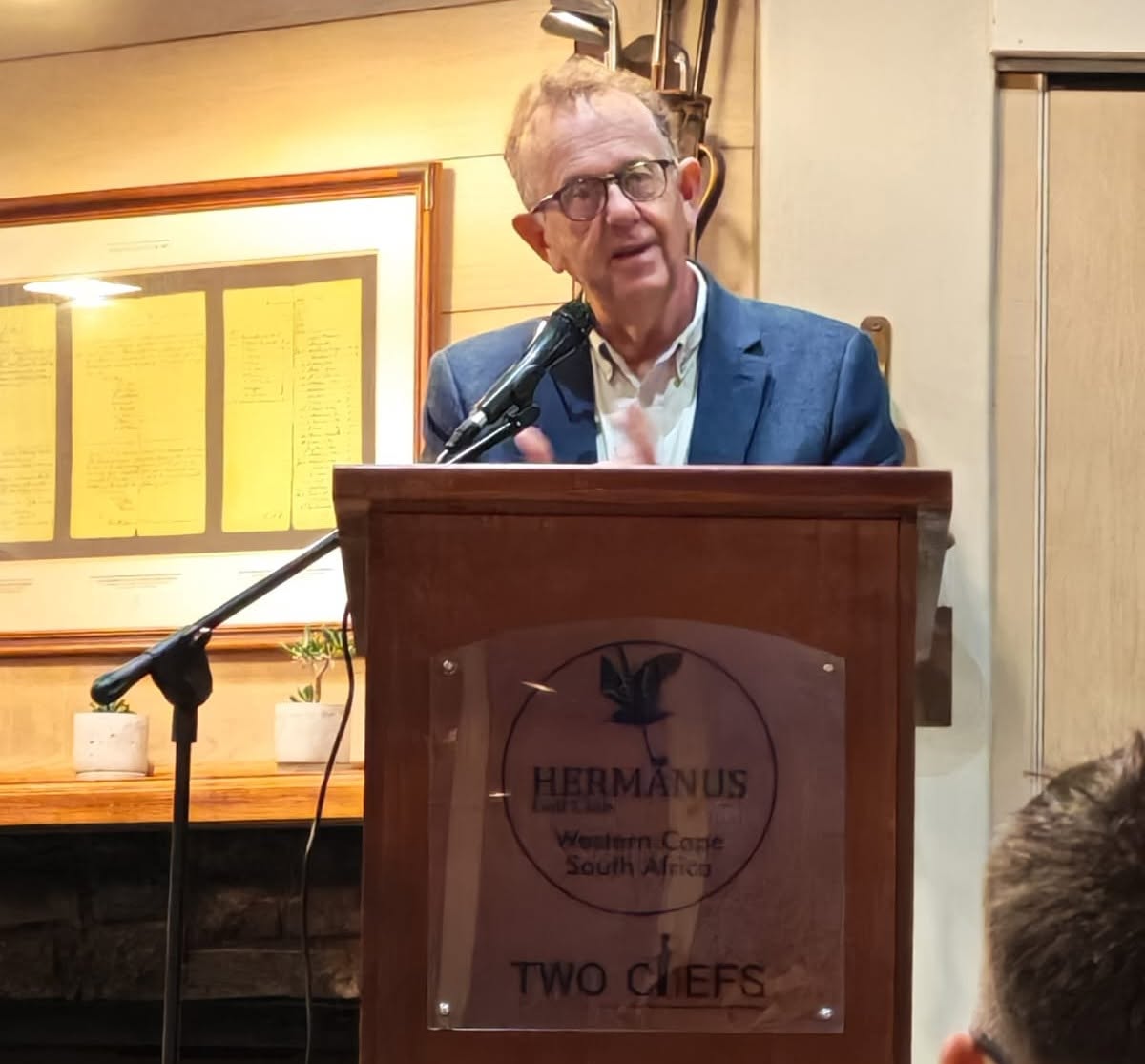 Alec Hogg speaking at the Hermanus Business Chamber evening